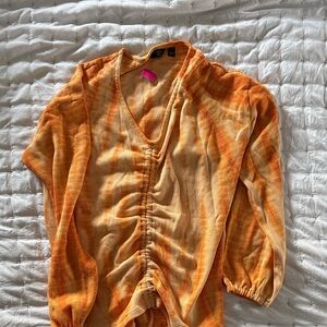 Orange and Tan Ruched Blouse